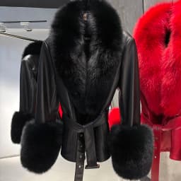 YOLOAgain Real Fox Fur Collar Genuine Leather Jacket Women
