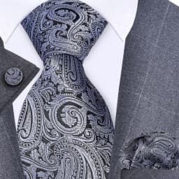 GUSLESON 8cm Blue Black Pink Men Ties Pocket Square Cufflinks Set Paisley Silk Necktie Wedding Business Gift Tie Accessories