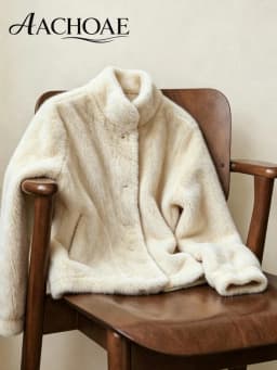 AACHOAE Women Faux Fur Jacket Winter Coat Stand Collar Long Sleeve Snap Button Warm Loose Casual Elegant Outerwear