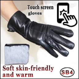 Leather gloves women's sheepskin flannel lining winter warmth high-grade black touch screen color leather gloves driving new