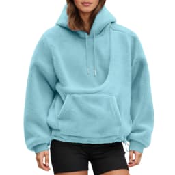 Women Fall And Winter Casual Fleece Solid Color Pet Pocket Hooded Sweatshirt Funny Adjustable Hem Pullover Hooded Women Pullover