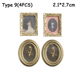 1:12 Scale Vintage Gloden Frames Miniature Oil Painting Dollhouse Ornament Mini Picture Retro Mirror Kids Toys Doll Accessories