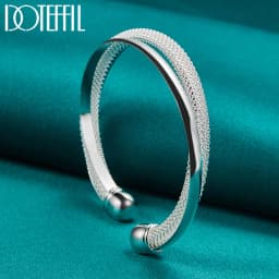 DOTEFFIL 925 Sterling Silver Large Reticulated Smooth Bangle Bracelet For Woman Man Wedding Engagement Jewelry