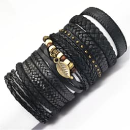 Black Handmade 10 Pcs/set Design Men Bracelets Male Women Leather Bracelets Men Bangle Wholesale Jewelry