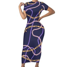 Retro Chains Bodycon Dress Summer Leopard Print Cute Maxi Dresses Women Short Sleeve Graphic Street Fashion Dress 3XL 4XL 5XL