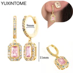 925 Sterling Silver Needle Pink Crystal Heart Hoop Earrings for Women Fashion Geometric Pendant Earrings Luxury Jewelry Gifts