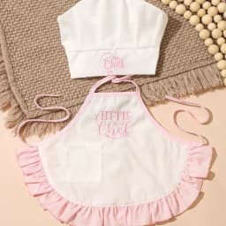 Ylsteed 2 Pcs Set Cute Baby Chef Apron and Hat Infant Kids White Cook Costume Photography Prop Newborn Hat Apron-HD