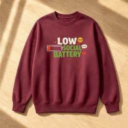 Low Social Battery Meme Men Introvert Graphic Sweatshirt Emoji Battery Jumper Alone Time Wear Winter Pullover