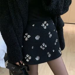 Korean Style Sequined Beaded Mini Skirt Women Elegant Faux Woolen Sexy Bodycon Skirt Fashion Chic Fall Winter Commuter Skirt