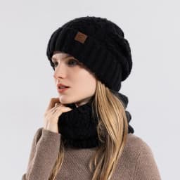 Women's Winter Hat and Neck Warmer Set, Warm Knit Hat with Ear Protection, Hooded Yarn Cap
