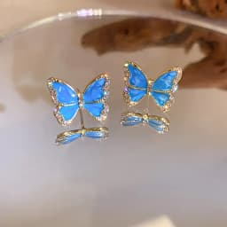 Blue Unique Leaf Earrings for Women 2024 New Fahion Niche Design Gentle Stud Earring Temperament Light Luxury Jewelry Gifts