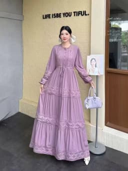 Retro Ladylike Light Purple Lace Splicing Long Sleeve Women's Dress Slimming Waist Design Elegant Floor-length Gown
