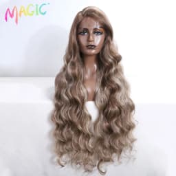 Magic Synthetic Lace Front Wig Long Wavy 36 Inch Cosplay Body Wavy Side Part Lace Wig For Women Lace Front Wig Ombre Blonde Wig