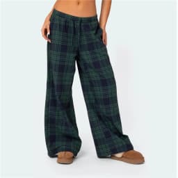 Women's Casual Plaid Print Pants Drawstring Elastic Waist Loose Straight Pants with Pockets Sleep Bottoms Korean Home Wears
