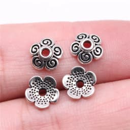 50pcs Tibetan Antique Silver Color Flower Bead End Caps For Jewelry Making Findings Needlework DIY Accessories Wholesale
