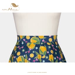 SISHION Blue Oranges Floral Printed Summer Skirts for Women VD0020 High Waist Swing Vintage Hepburn Umbrella Skirts Jupe Courte
