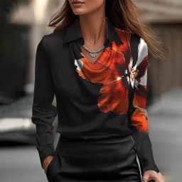 Elegant Women's Satin Shirt Blouse New Print V-neck Swing Neck Long-sleeved Solid Color Loose Shirt Casual Top Office Ladies