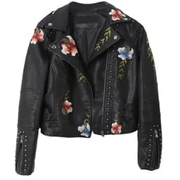Women's Graffiti Rivet Leather Jacket, Punk Rock Jacket, Fashionable Motorcycle Jacket, Zipper embroidered leather jacket