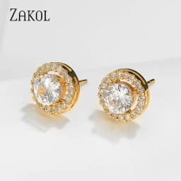 ZAKOL Simple White Color Small Stud Earrings For Women Wedding Elegant AAA Zircon Crystal Round Jewelry