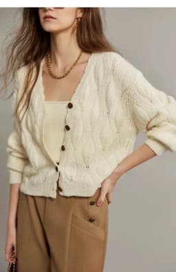 100% wool bead glitter V-neck cardigan women's loose short top sweater new