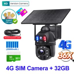 SHIWOJIA 36X ZOOM 12MP 4G SIM Solar Camera Outdoor 360° Wireless WIFI Battery Security Cameras with Solar Panel PIR Night Vision