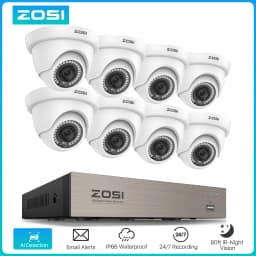 ZOSI 8CH 1080P Wired Security Camera System H.265+ 8CH 5MP Lite HD CCTV DVR Recorder 2MP Indoor/Outdoor Dome Surveillance Camera