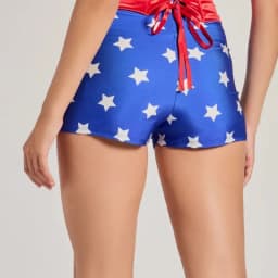 Womens Blue Star Print Mini Skirts Boy Shorts Halloween Superhero Costume Bottoms Y2k Streetwear