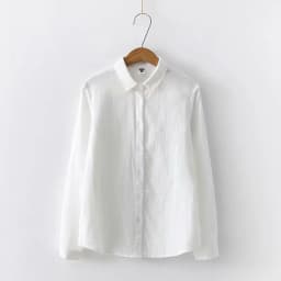 New Spring Women Double-layer Cotton Shirts Full Sleeve Pointed Collar Loose Solid Casual Soft Blouse Office Lady Work T34407X