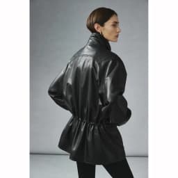 Women's Spring/Autumn Blouse Outerwear Jacket Faux Leather Jacket Double Collar Pleated Fitted Waist Retro Mid-Length Loose Fit