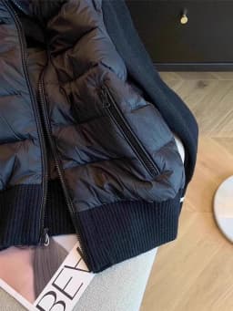 Women's Down Cotton Jacket Autumn Winter Color Contrast Splicing Knitted Long Sleeve Coats Lightweight Stand Collar Outerwear