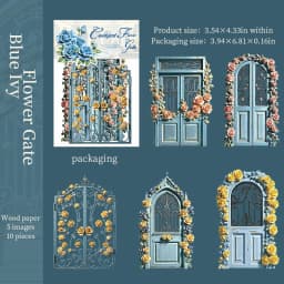 Journal GO 10pcs Garden Flower Gate Embossed Stickers 3D Wood Paper Floral Iron Gate Decal for Journaling Scrapbooking Card DIY