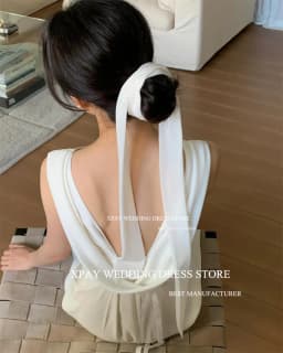 XPAY Elegant Scoop Neck Korea Wedding Party Dresses Cowl Backless Satin Customized Bride Dress Backless Bridal Gown Photos Shoot