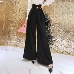 Elegant Office Lady Wide Leg Pants Korean Design Flower Button High Waist Pantalones Baggy Spring Summer Straight Spodnie New