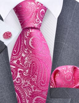 GUSLESON 8cm Blue Black Pink Men Ties Pocket Square Cufflinks Set Paisley Silk Necktie Wedding Business Gift Tie Accessories