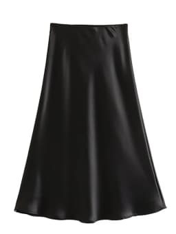 Hot Sale Solid Satin Elastic Waist Women A-Line Skirt Summer Female Slim Falda