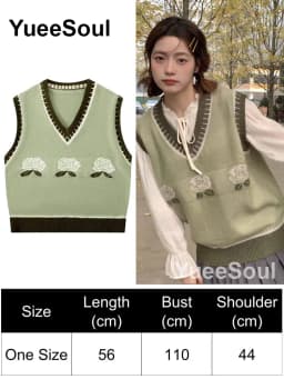 Green Knit Vest Printed Sleeveless Pullover Oversized Women Sweater Vest 2026 New Y2K Vintage Knitwear Women's Autumn Clothing