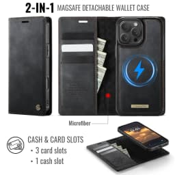 For iPhone 16e 16 15 14 13 12 11 Pro Max Detachable Wallet Case Compatible with Magsafe, 2-in-1 PU Leather Flip RFID Blocking