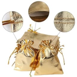 50pcs/lot Gold and Silver Cloth Bags with Drawstring Openings Jewelry Packaging Bags Drawstring Gifts Wedding Candy Bags