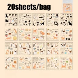 20pcs Corner Cats PET Square Sticker Book for Journal Scrapbooking Planner Decoration Waterproof Cute Animal Stickers, Mr. Paper