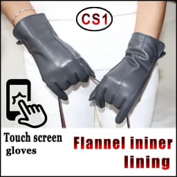 Leather gloves women's sheepskin flannel lining winter warmth high-grade black touch screen color leather gloves driving new