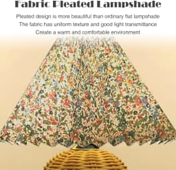 Vintage Wicker Table Light with Pleated Lampshade Bedside Lamp Farmhouse Boho Rattan Lamps for Bedroom Living Room Home Decor