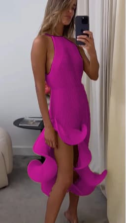 Elegant Women's Halter Ruffles Midi Dress Pleated Irregular Slit Dresses Evening Wedding Guest Pink Yellow Blue Party Prom 2026