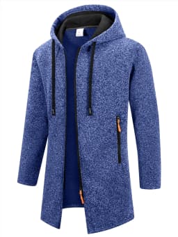 Men's Retro Zipper Jacket Mid Length Windbreaker Spring Autumn Winter Fleece Warm Jackets Fashion Casual Patchwork Yarn Coat