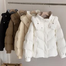 Thicken Warm Stand Collar Hooded Parkas Women Swinter Olid Color Long Sleeve Short Puff Parkas Zipper Button Cotton Padded Coats