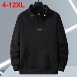 Plus Size 12XL Men's Sweatshirts Half Turtleneck Zip Up Pullover Male Polar Fleece Oversize Loose Fit Extra Big Large 10XL 11XL