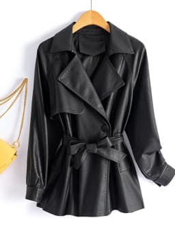 Haining Real Leather Jacket Women's Short Style Belted Slimming Vintage Sheepskin Coat Outerwear Fashionable Business Commute