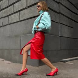Linad Sexy Red PU Split Skirts For Women Street Chic Slim High Waist Zipper Skirts 2026 Vintage Straight Mid Calf Skirt Female