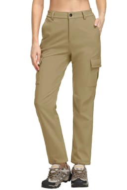 TACVASEN Womens Winter Skiing Hiking Softshell Pants Snowboard Cargo Pants Waterproof Windproof Multi-Pockets Fleece Lined Trous