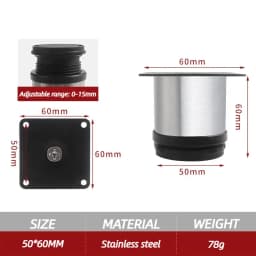 4 Pieces 0-15mm Adjustable Brushed Cabinet Legs Stainless Steel TV Stands Table Sofa Feet for Cupboard Bed Furniture Hardware