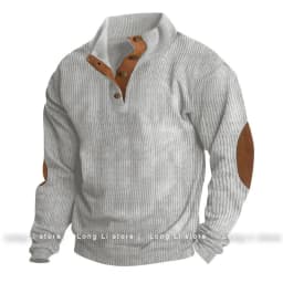 Men's Corduroy Solid Color Splicing Long Sleeve Shirt Pullover Retro Casual Large Size Men's Jacket Men's